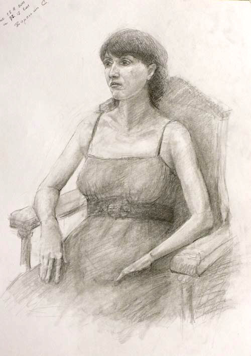 Учебный рисунок: Женский портрет с руками.